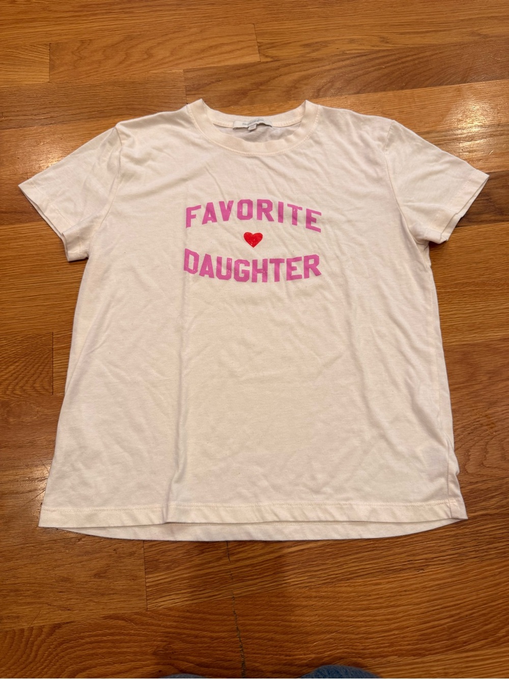 Pale yellow or cream Short Sleeve Tee with Pink "Favorite Daughter" Graphic